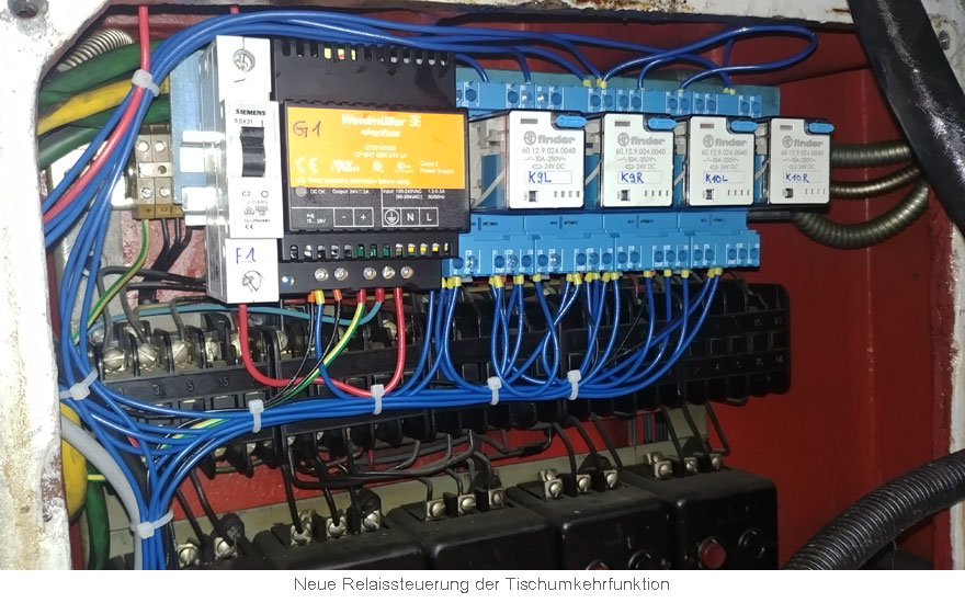 Neue Relaissteuerung der Positionsschalter für Tischumkehr